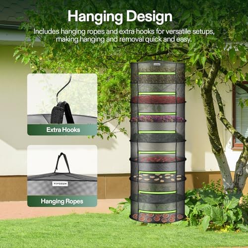 vivosun 8-layer mesh drying rack hanging design with, close-up detail