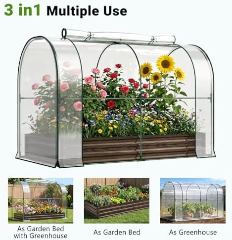 docred galvanized raised garden bed with pvc cover, side view