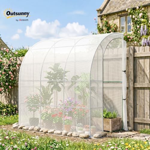 outsunny 7' x 4' x 7' outdoor lean shown in use