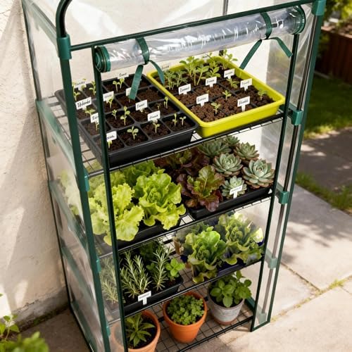 worth garden 4 tier mini greenhouse - 63'', front angle view