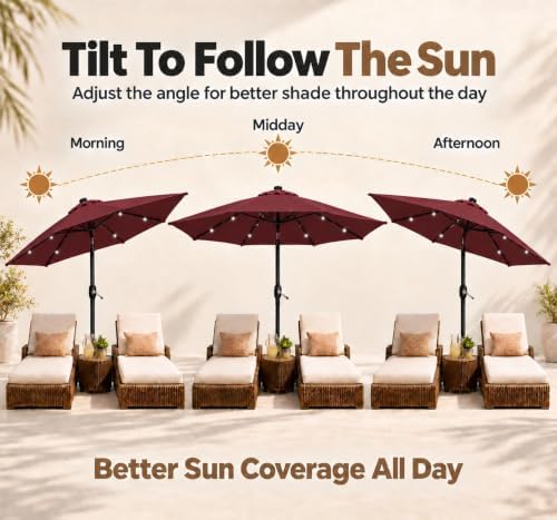yaheetech 9ft solar patio umbrella w/push button tilt, side view