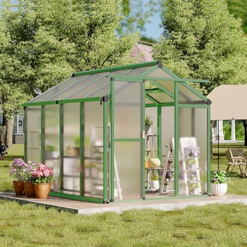 greenhouse, 6x8 ft greenhouse for outdoors, walk-in green, front angle view