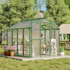 greenhouse, 6x8 ft greenhouse for outdoors, walk-in green, front angle view
