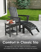 GREENVINES Oversized Adirondack Chairs Set of 2, HDPE All Weather, Black | 21.6" Extra-Wide Seat | 400 lb Capacity | Stable Structure | Plastic Fire Pit Chairs | for Outdoor Patio Deck