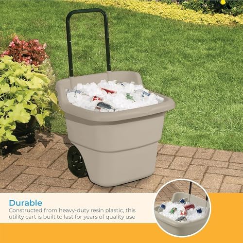 suncast 2-pack multipurpose rolling lawn and garden utility showing dimensions