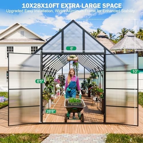 cdcasa 10x28 ft greenhouse for outdoors,large easy assembly shown in use