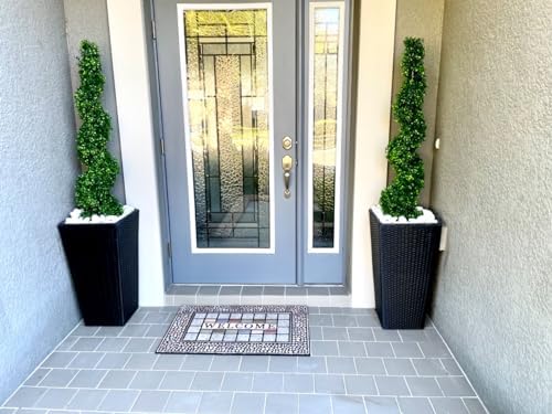 all season green 4' spiral boxwood topiary trees, front angle view