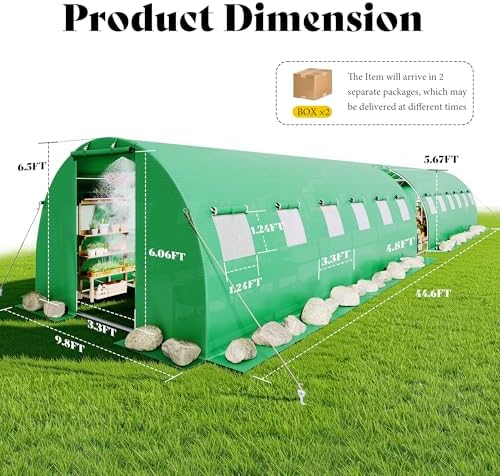 amerlife 44x10 ft green walk-in tunnel greenhouse with shown in use