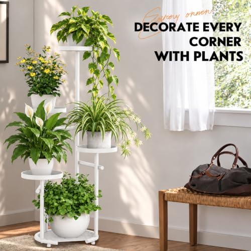 tosking tall 5-tier round metal corner plant stand on a desk or shelf
