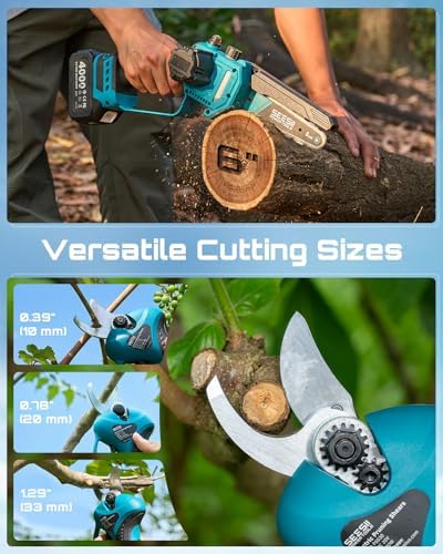 seesii 4-in-1 pole saw & pruning shears combo showing dimensions
