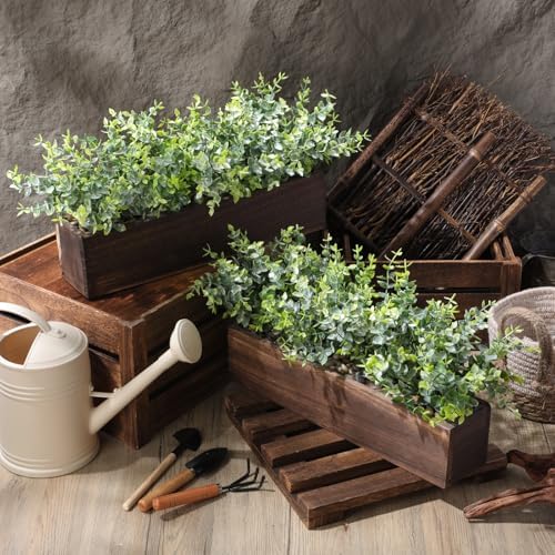 lyrow 2 pack eucalyptus plant,brown,16.1 inch,white frosted pointed, side view