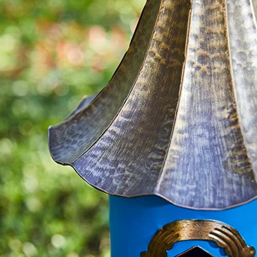 glitzhome 32”h metal hanging birdhouse for outdoors oversized showing dimensions