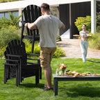 Compact Stackable Adirondack Chairs Set of 4,HDPE,Black | 26.3" Wide HDPE,380lb,All-Weather Outdoor.Maintenance-Free.Stackable for Storage.25°Curved Straight Backrest.Quick Assembly