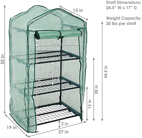sunnydaze outdoor portable 3-tier mini greenhouse with roll-up, close-up detail
