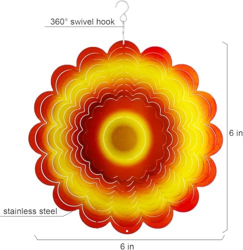 Sun Wind Spinner Outdoor Decor, Yellow Orange Sunflower 6 Inch 3D Wind Sculpture for Garden Patio Yard Hanging, Ideal Gifts for Mom Women