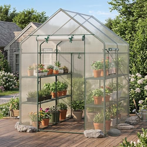 giantex walk-in greenhouse, gardening plant tent with roll-up, close-up detail