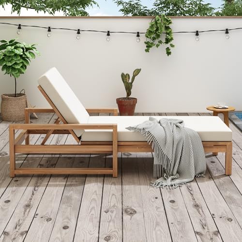 vilrocaz outdoor acacia wood chaise lounges with 6-position, close-up detail