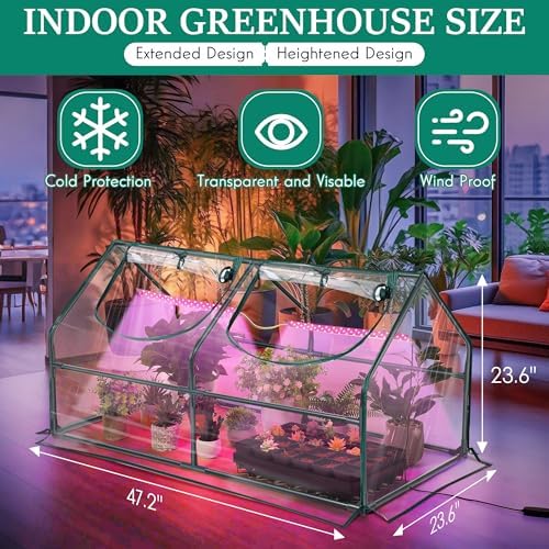 indoor greenhouse with grow light, 47.2" l x shown in use
