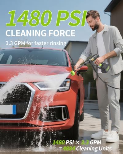 cordless pressure washer, handheld portable battery cordless power shown in use