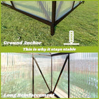 6x6ft outdoor polycarbonate greenhouse with roof vent, dark, package contents