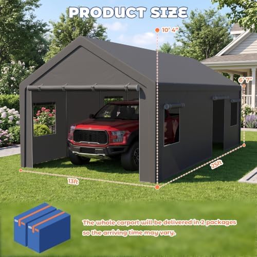 13x25 ft heavy duty carport, portable garage car, close-up detail