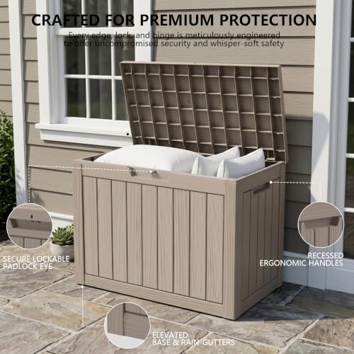 outdoor storage box, 50 gallon waterproof deck box, close-up detail