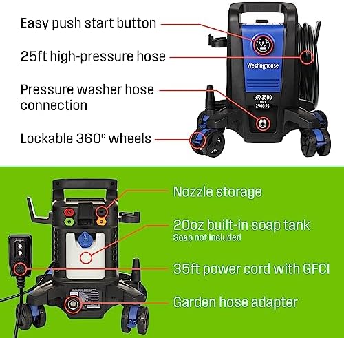 westinghouse epx3500 electric pressure washer, 2500 max psi showing dimensions
