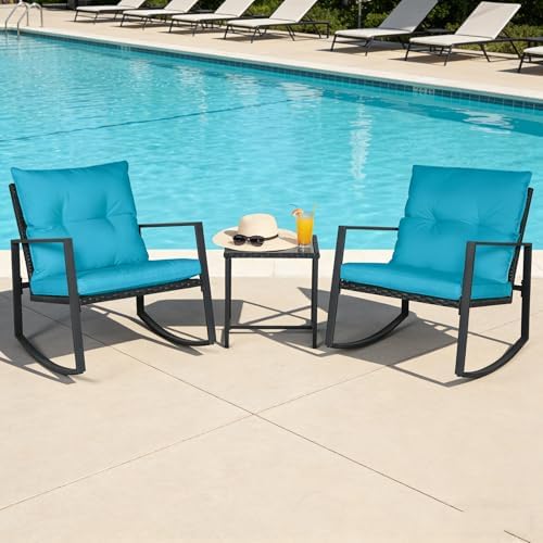 suncrown 3 piece outdoor rocking bistro set black shown in use