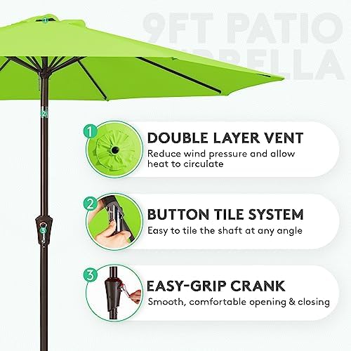 jearey 9ft outdoor patio umbrella, market umbrella, apple, close-up detail