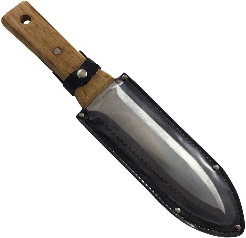 Tinyroots Hori Hori Knife for Gardening, Multiple Purpose Garden Tools Used for Digging, Cutting and Weeding, Stainless Steel with Wooden Handle