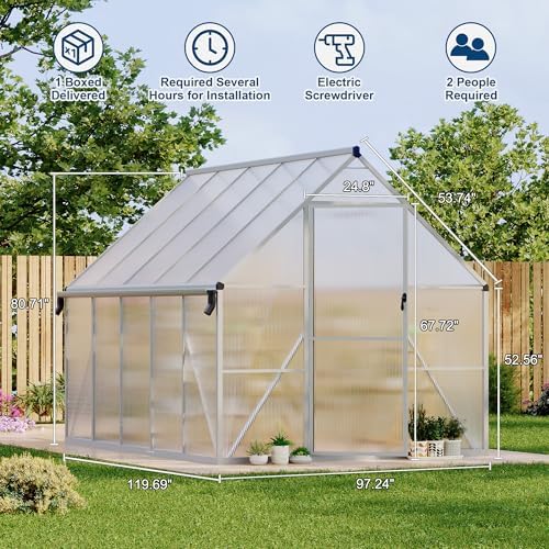 8'x10' aluminum-framed polycarbonate greenhouse, heavy duty polycarbonate greenhouse shown in use