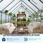 8'x12' aluminum-framed polycarbonate greenhouse, heavy duty green house, close-up detail