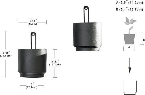 2 Pcs Wall Mounted Hanging Planter Vase for Indoor and Outdoor Plants Modern Metal Wall and Ceiling Planter Minimalist Flower Pot (Black, 5.91 inch)