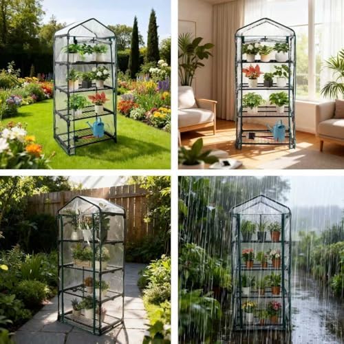 4 tier mini indoor greenhouse upgraded with shelf on a desk or shelf
