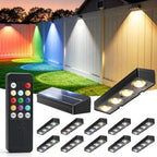 JOFIOS Fence Lights Solar Powered with Remote 12 Pack, Warm White, Cool White and RGB Color Glow LED Solar Lights Outdoor, Dusk to Dawn Solar Fence Lights for Patio, Backyard, Railing, Deck, and Wall