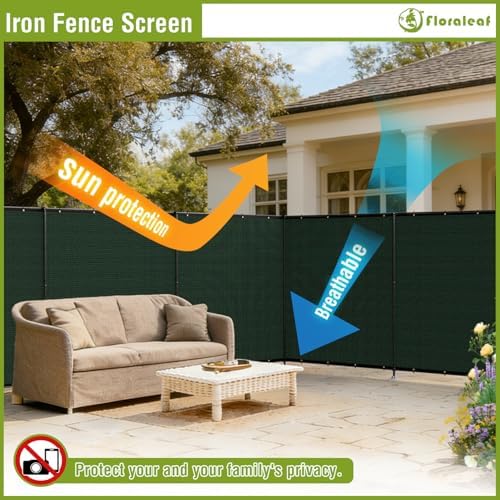 6'x12' privacy fence sets with iron poles outdoor, close-up detail