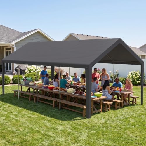 13x25 ft heavy duty carport, portable garage car, front angle view
