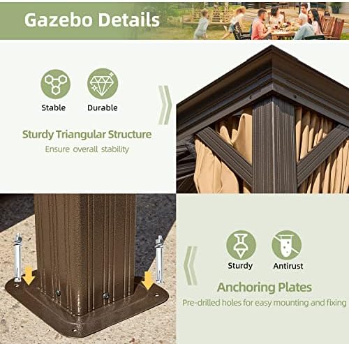 yoleny 12x16 gazebo with galvanized steel single roof, side view