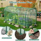 raised garden bed with greenhouse, waterproof sun-protective green showing dimensions