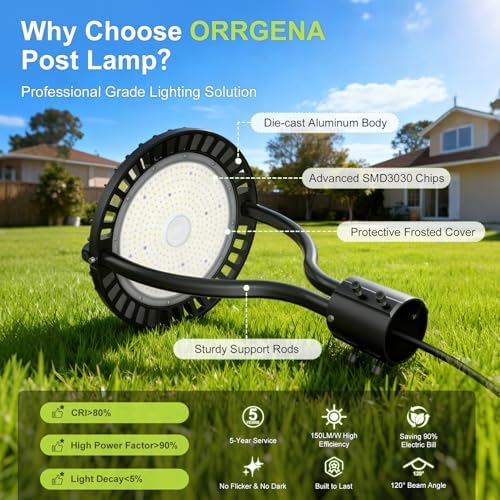 Commercial LED Post Top Light, 150W/120W/90W & 3000K/4000K/5000K Selectable, ETL Listed, 22500LM Post Circle Area Lights with Photocell, IP65 Waterproof for Yard Street, AC100-277V