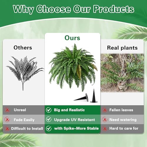 45in fake ferns- large artificial plants outdoor, uv, close-up detail