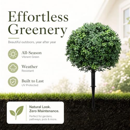 24 inch artificial boxwood topiary trees, set of, front angle view