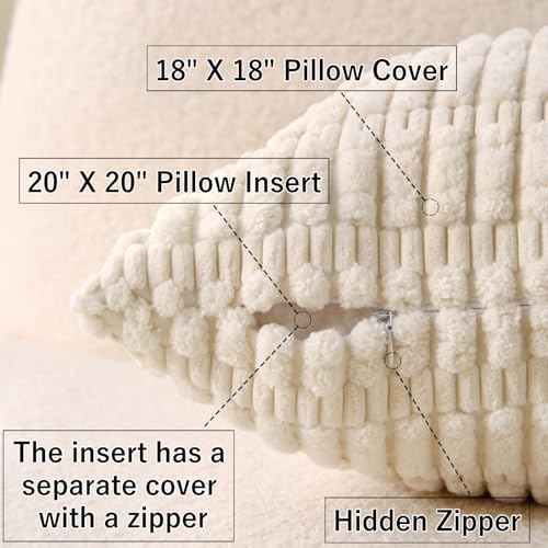 corduroy decorative throw pillow with inserts, 18x18 inch, close-up detail