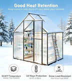 6x4 ft greenhouse with polycarbonate panels vent, dark, front angle view