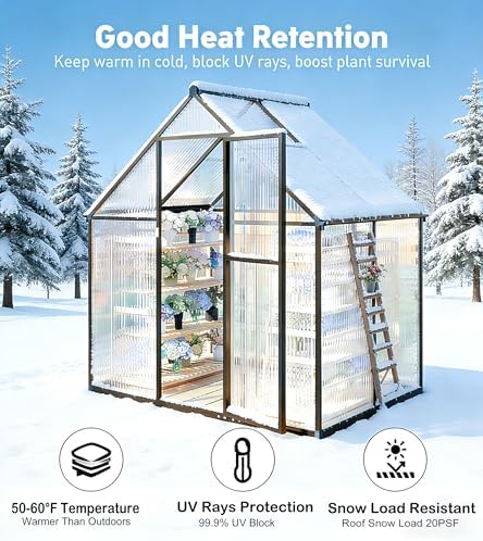 6x4ft outdoor polycarbonate greenhouse with roof vent, dark, package contents