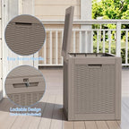 31 gallon deck box, lockable waterproof outdoor storage, side view