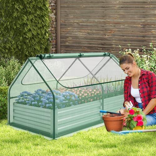 giantex galvanized steel raised garden bed with mini shown in use