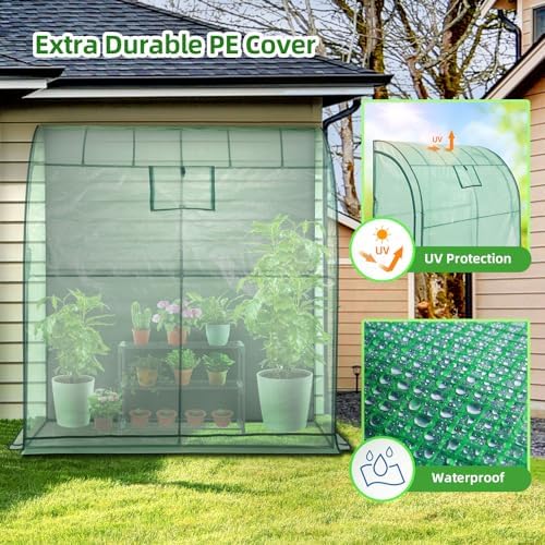 lean-to greenhouse with 3-tier shelves: ohuhu portable walk-in showing dimensions