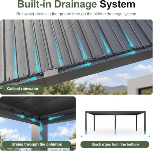 aoxun louvered pergola 12x20 all-aluminum, waterproof curtains and, view 9