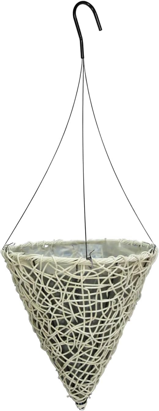 gardener select 14" cone hanging basket white wicker, main product view